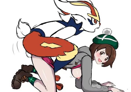 cinderace, gloria (pokemon), breasts, breasts out, brown eyes, brown hair, ...