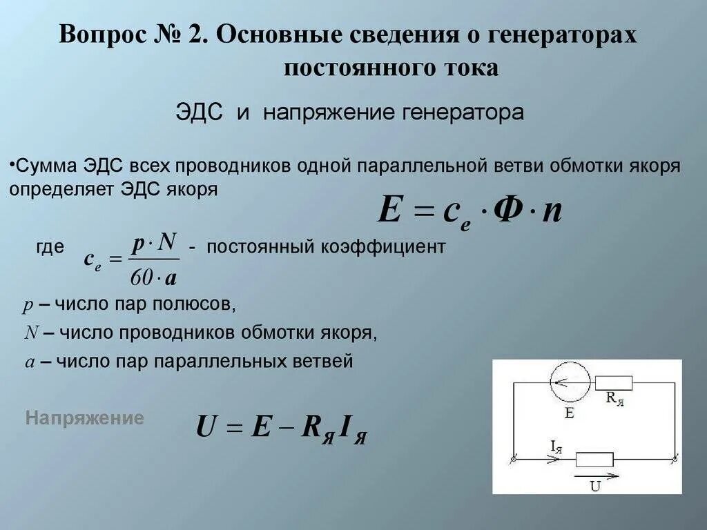 Определить внутреннее сопротивление генератора. Ток якоря генератора постоянного тока формула. ЭДС генератора постоянного тока. Переменный ток Генератор переменного тока формулы. ЭДС генератора постоянного тока определяется.