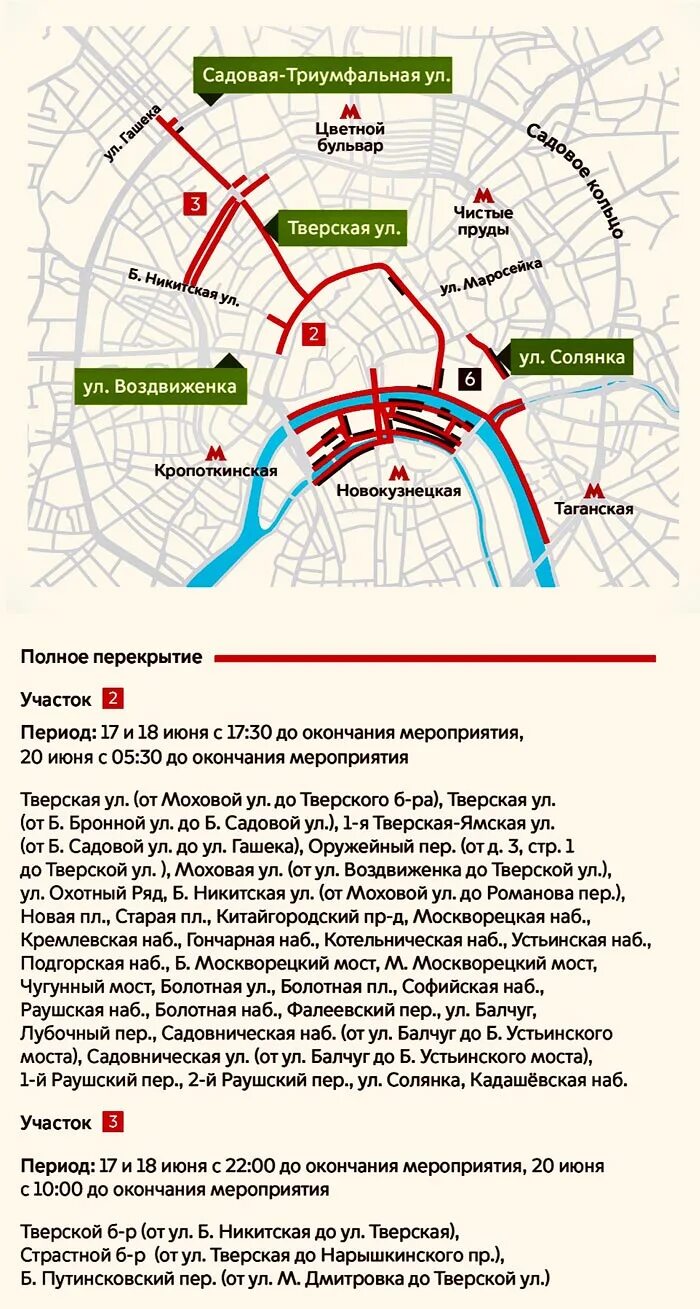 Какие улицы будут перекрыты в москве