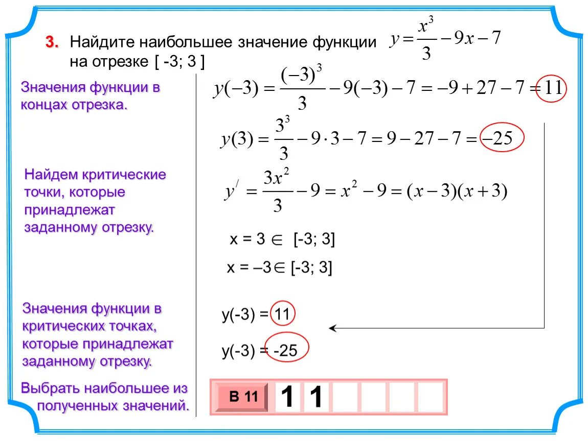 Наибольшее значение функции равно