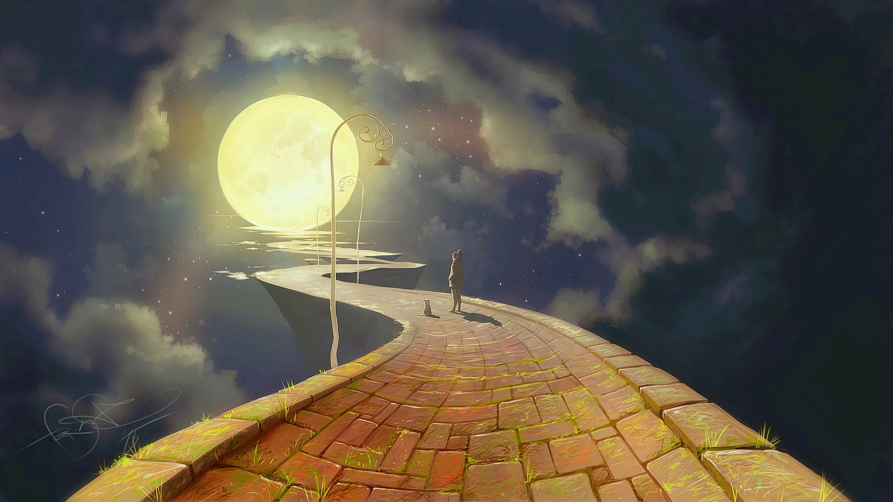 Тишина ли ночная. Солнце сюрреализм. Сказочное пространство. Фантазийный пейзаж. Луна арт.