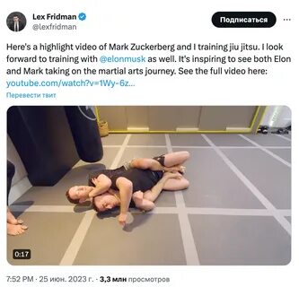 Лекс Фридман, тренер Марка Цукерберга по джиу-джитсу, тренирует Илона Маска...