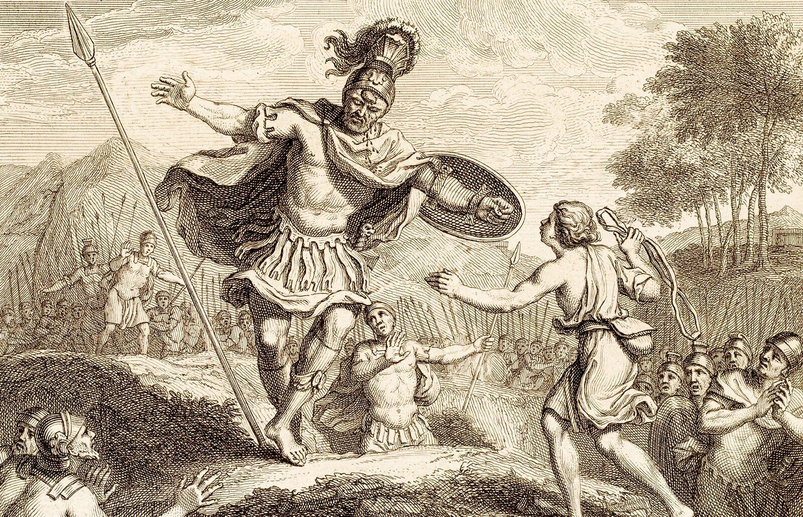 Битва Давида и Голиафа. Битва Давида и Голиафа картина. Филистимляне древняя греция