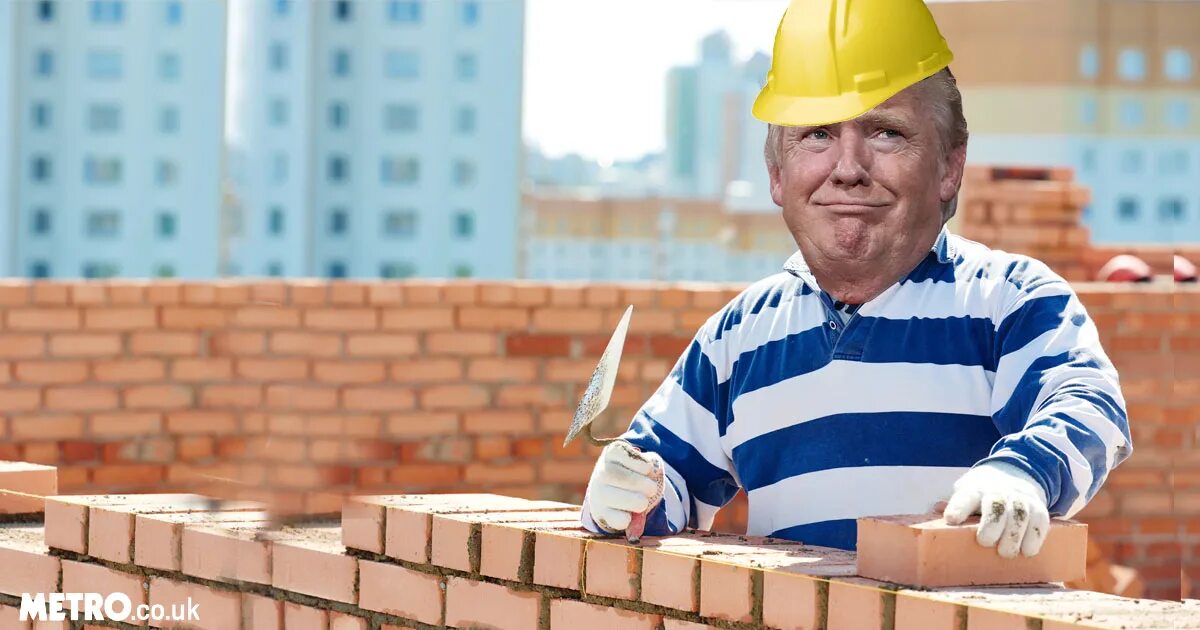 Трамп мы построим стену. Кирпичная кладка. Я построю стену. Я построю стену. Стена вид сбоку.