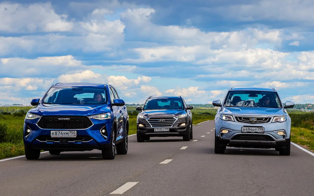 Сравнительный тест драйв. Geely Atlas и Haval f7. Geely Atlas Haval f7 и Hyundai Tucson. Haval f7x vs Tugella. Geely Tugella и Haval f7x.