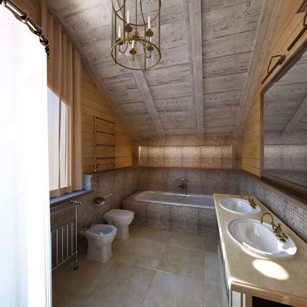 Туалет второго этажа. Ванная мансарда в деревянном доме. Ванная в доме из бруса. Ванная комната в доме из бревна. Ванная комната на мансарде.