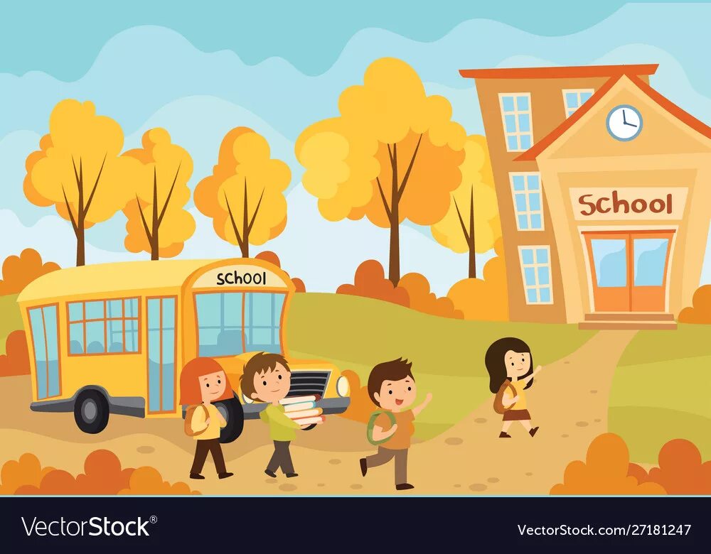 I get i go to school. Осень школа вектор. Идти в школу вектор. Картина идем в школу. Иллюстрация дети идут в школу.