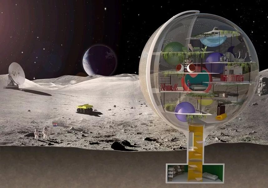 Как выглядит дом на луне. Дом на Луне. Космический дом. Космический дом будущего. Космическая станция на Луне.