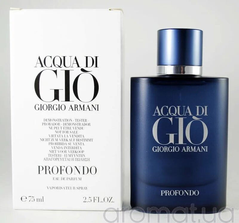 Парфюмированная вода Giorgio Armani acqua di gio profondo, 75 мл. Аква ди Джио профундо мужские. Аква ди Джио тестер. Армани Аква диджио профундо.