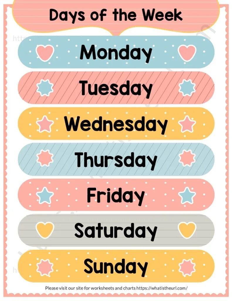 Days of the week. Days of the week Chart. Days of the week Printable. Days of the week Worksheets дни недели.