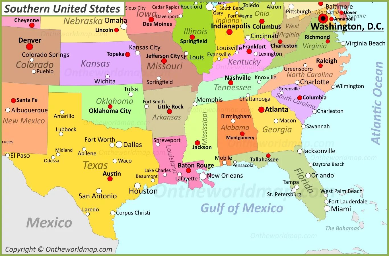 USA time Zone Map. South USA Map. Southern States Map. Географическая карта США на общей карте.