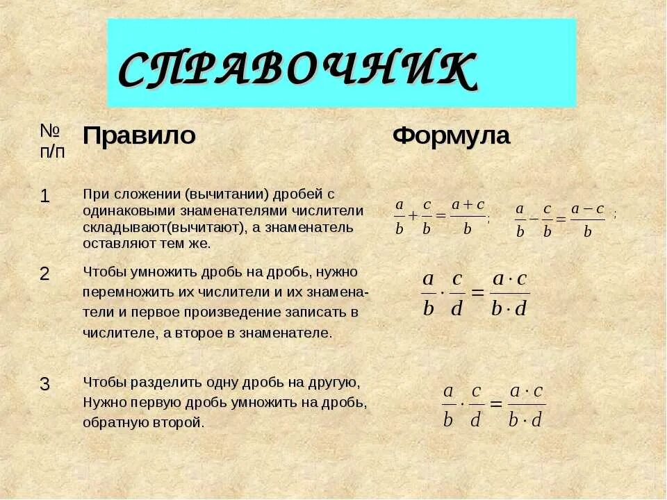 Как умножать сокращенные дроби. Правило сложения вычитания умножения и деления дробей. Формулы сложения вычитания умножения и деления дробей. Правило сложения умножения деления обыкновенных дробей. Дроби правила сложения вычитания умножения деления.