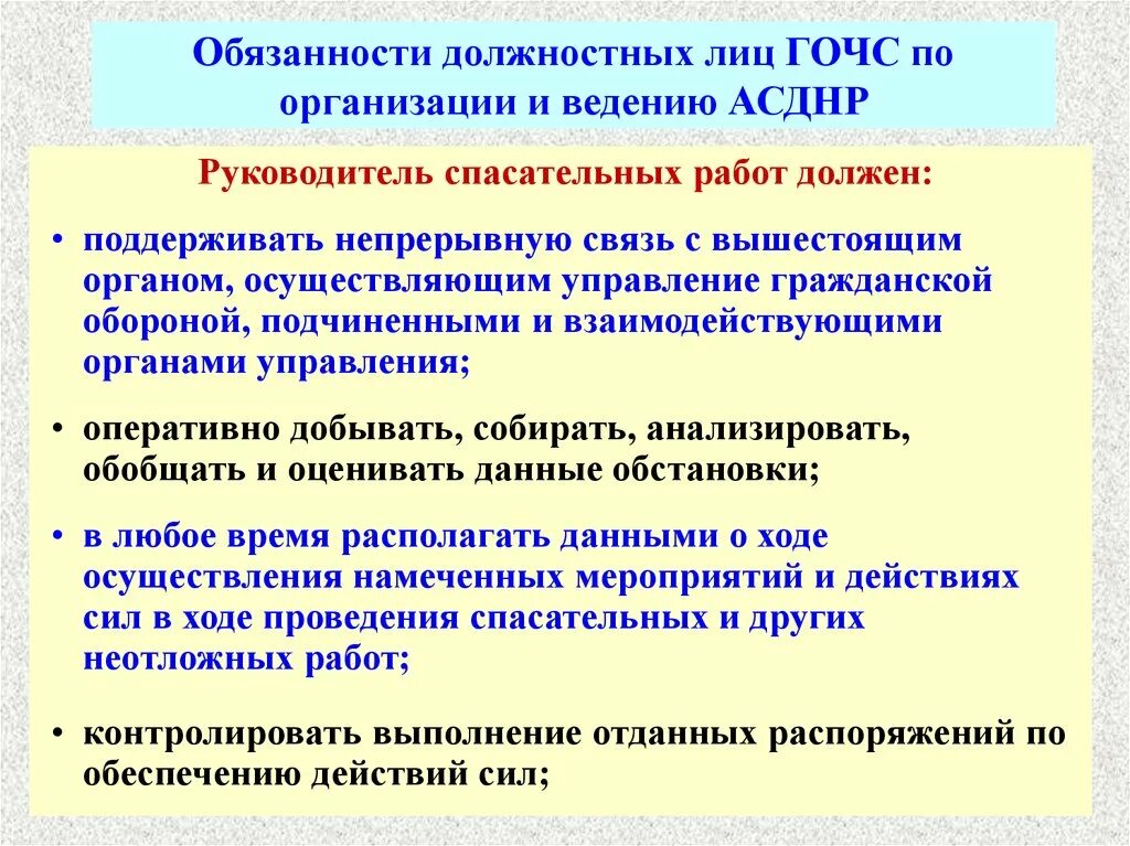 Их должностных лиц при проведении. Функциональные обязанности. Организация и проведение АСДНР. Должностные лица по гражданской обороне. Организация проведения спасательных работ.