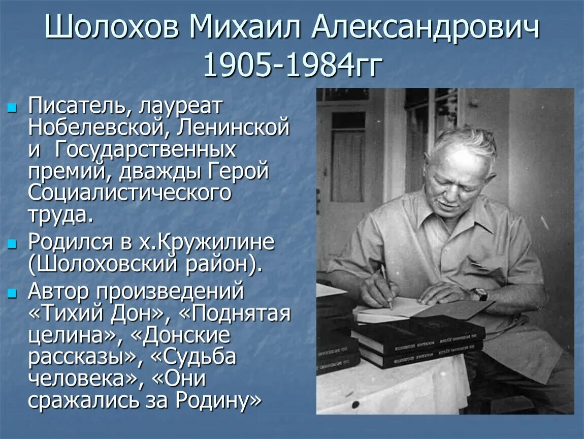 Судьба и творчество шолохова. М А Шолохов достижения.