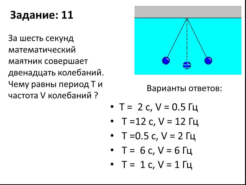 Задачи на математический маятник. За 6 секунд маятник совершает 12 колебаний. Секундный математический маятник. Математический маятник задачи с решением 9 класс.