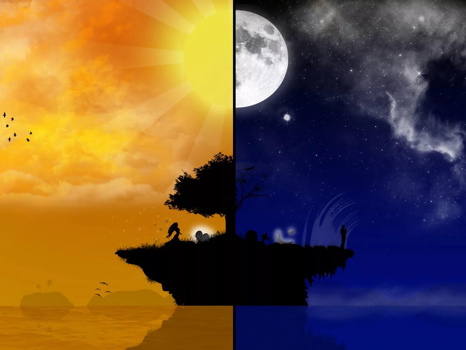 День и ночь. Рисование день и ночь. Картина смены дня и ночи. Пейзаж день и ночь.