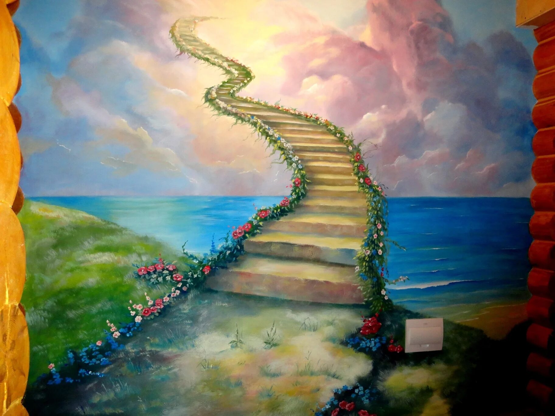 Мир реальности и мир мечты. Картина лестница в небеса Джим Уоррен. Лестница в небо картина Джима Уоррена. Дорога к небу. Сказочная лестница в небо.