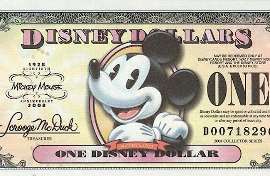 Деньги быстрое 2023. Mickey 1928. Микки Маус 1928 год. Доллары Диснея. Доллары Уолта Диснея.