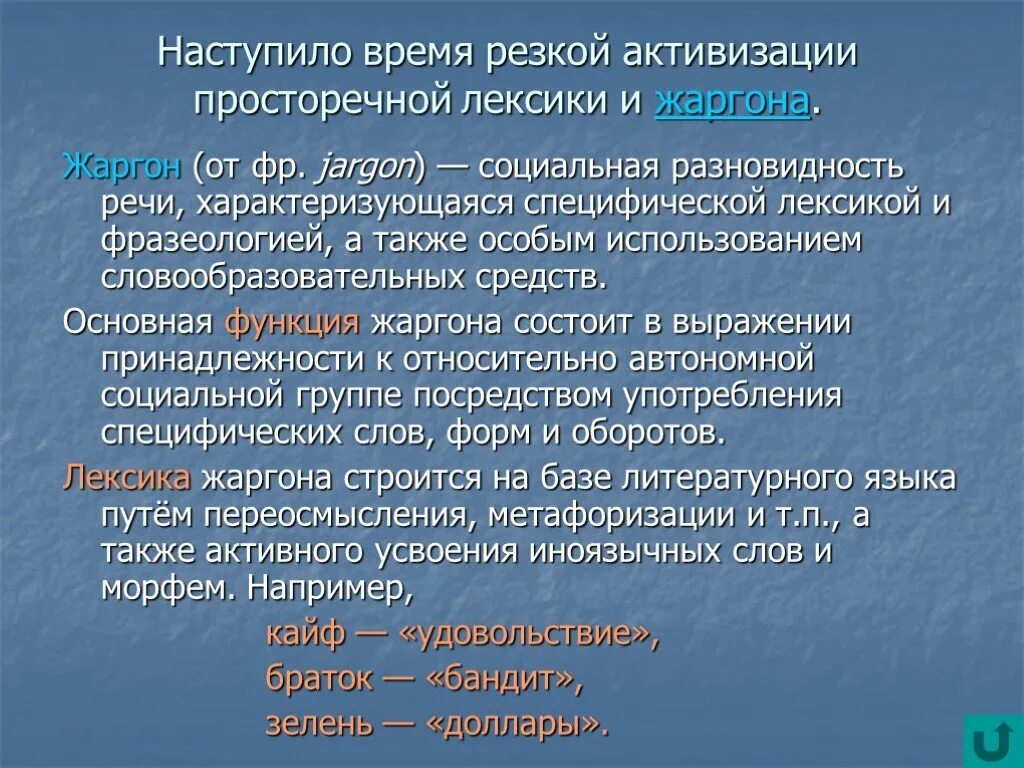 Жаргон – социальная разновидность речи. Активные процессы в языке презентация. Социальные разновидности жаргонов. Активные процессы в русском языке области лексики. Переосмысление слова