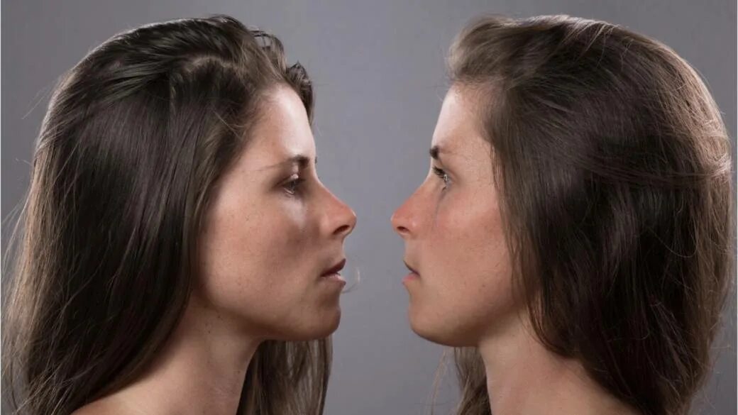 Looking at each other. Близнецы смотрят друг на друга. Две сестры смотрят друг на друга. Две близняшки и смотрят друг на друга. Профили глядящие друг на друга Близнецы.