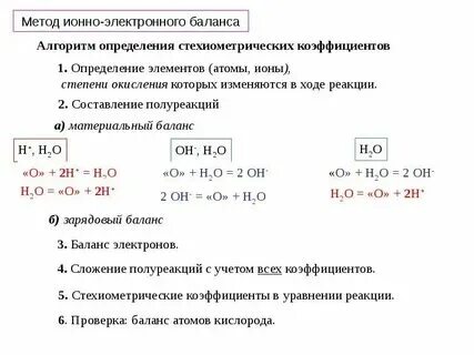 Ионно электронным методом окислительно восстановительные реакции