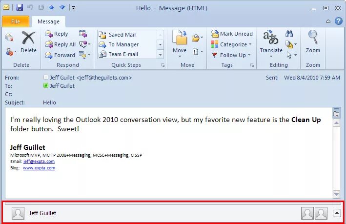 Outlook 2010. Аутлук 2010. Microsoft Outlook 2010. Область пользователей в Outlook.