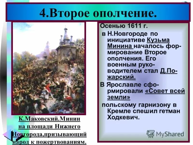 Что такое ополчение кратко. Второе ополчение 1611. 2 Народное ополчение кратко. Второе ополчение основные события. Второе ополчение Семибоярщина.