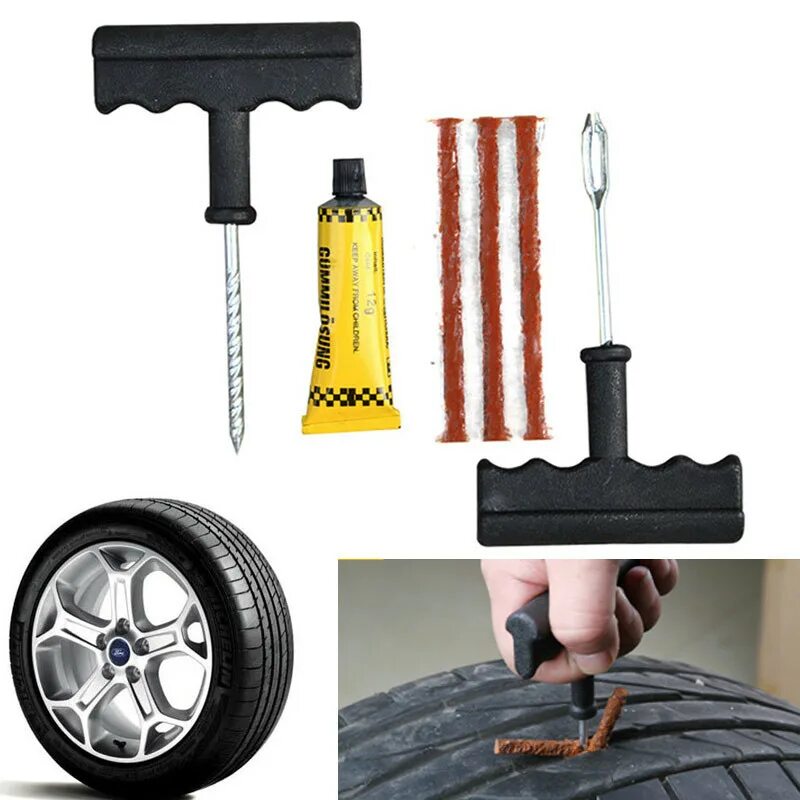 Ремонтный набор для автомобиля. Набор для ремонта шин Tire Puncture Repair Kit. Tubeless Bike Repair Kit. Emergency Tyre Puncture Repair Kit. Бескамерный комплект Clear Tubeless Kit.
