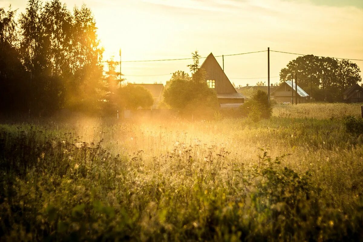 Солнце в разных домах. Летнее утро в деревне. Рассвет в деревне. Лето в деревне. Летний рассвет в деревне.
