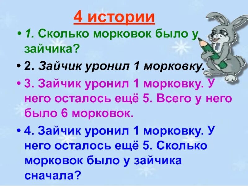 Морковь 1 разбор. Сколько морковок у зайчика. Три зайца сколько ушей загадка. Математическая игра зайцы и морковка. Решение задач у зайчика было морковок.