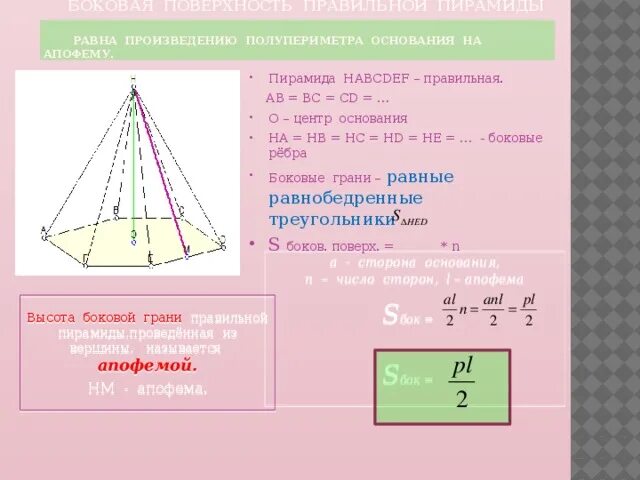 Сторона основания пирамиды через апофему. Формула апофемы правильной пирамиды. Формула боковой площади правильной четырехугольной пирамиды. Формула объема пирамиды через апофему. Центр основания пирамиды.