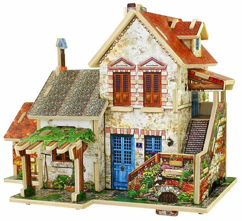 Сборные модели домов. Пазл Robotime французский фермерский домик (f124), 44 дет.. Объемные пазлы 3d REZARK. Домики конструктор REZARK.
