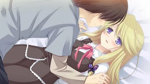 male and female anime character lying on bed HD wallpaper.