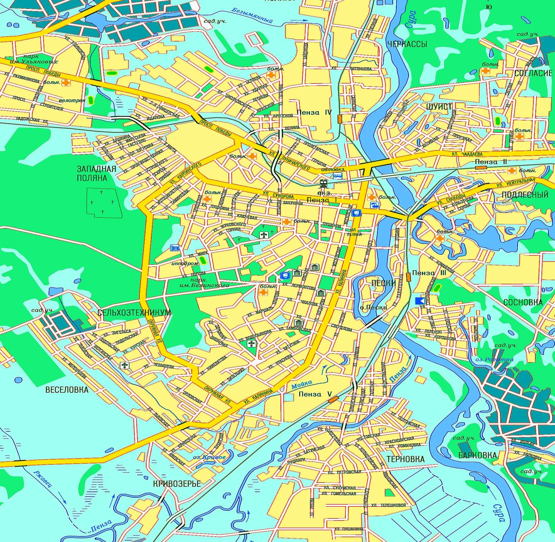 Г Пенза на карте. Карта Пензы с улицами. Карта города Пенза подробная. Карта города Пензы карта города.