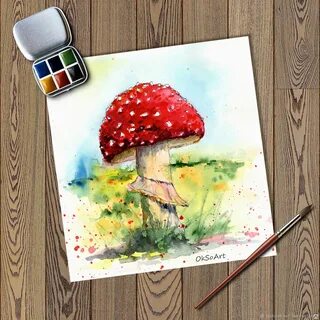 Рисуем гриб красками