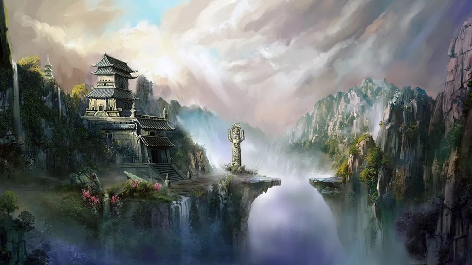 Concept art environment храм япония. Эпический пейзаж. Япония древний дворец концепт. Храм буддистские в японии арт. Поднебесный мир.