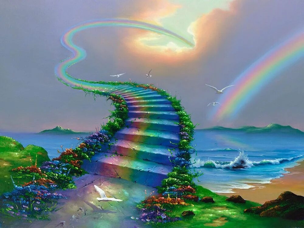 Пестрая страна. Радужный мост Джим Уоррен. Лестница в небо Джим Уоррен. Картины море Джим Уоррен. Джим Уоррен (Jim Warren) (р.1949).
