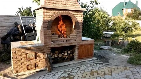 Мангал с печкой из кирпича фото