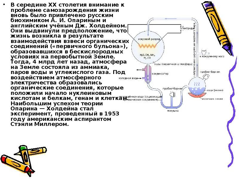 Опыт Опарина и Холдейна. Гипотеза Холдейна – Опарина, опыт Юри. Опарин и Холдейн опыт. Опарин Холдейн эксперимент.