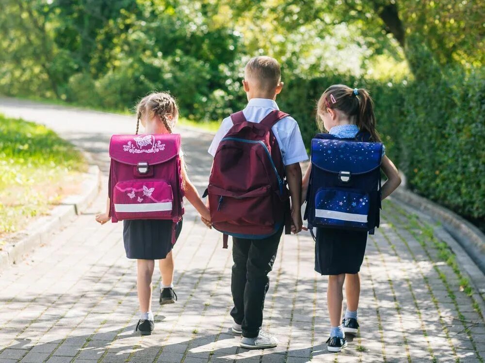 Дети идут в школу. Рюкзак для первоклассника. Идти в школу. Школьники идут в школу.