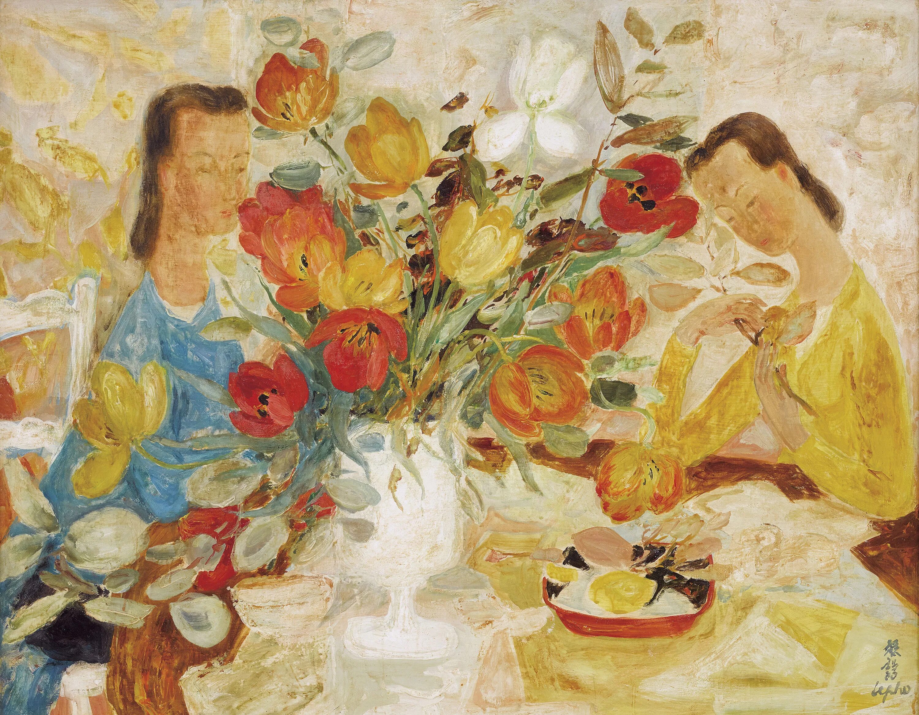 Ле фо. Ле фо. Вьетнамские художники портреты. Ле фо. Цветы на окне картины художников.