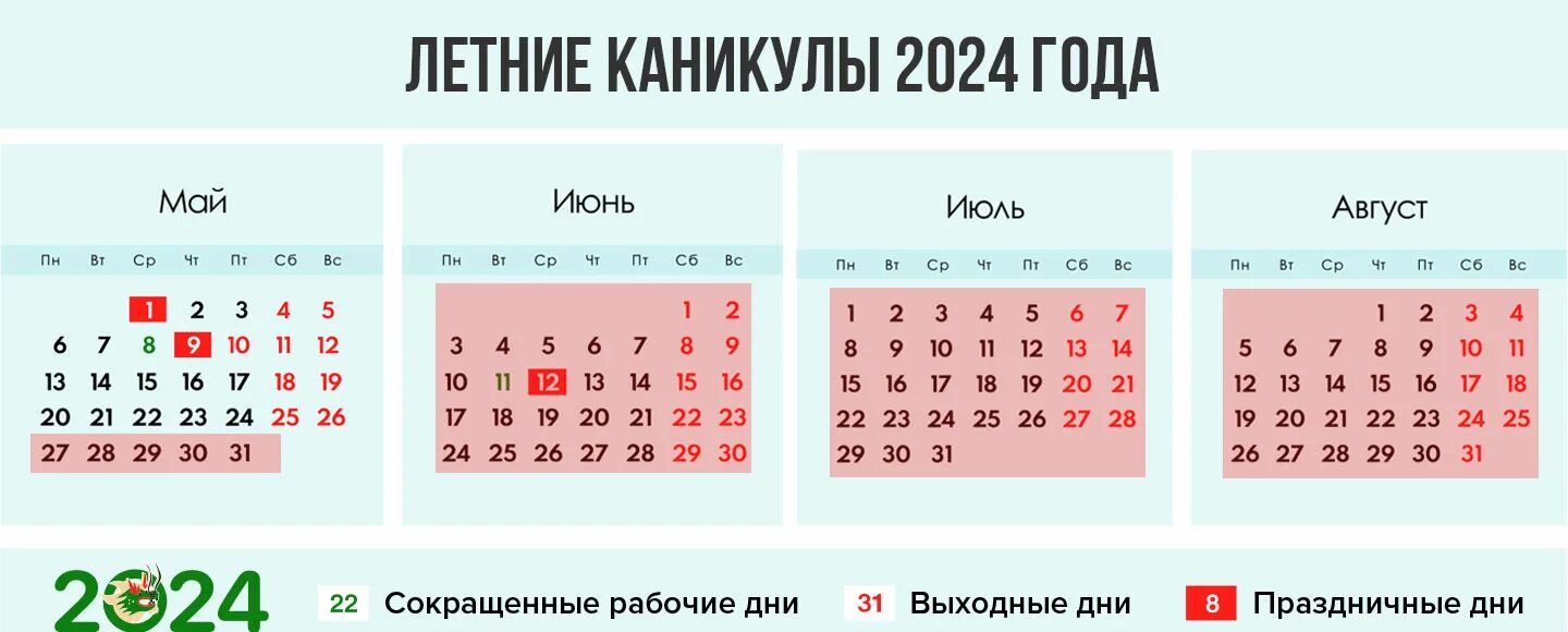 Когда будут летние каникулы в 2024 году