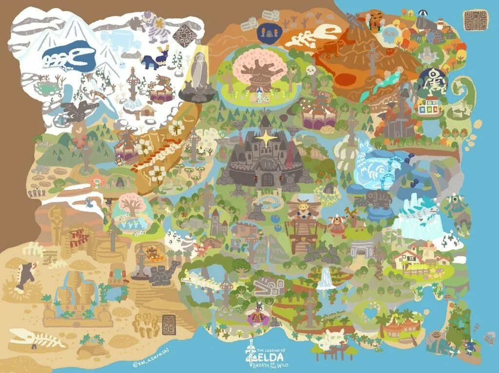 Zelda botw map. The Legend of Zelda Breath of the Wild карта мира. Карта игры Зельда. Карта Зельда Breath of the Wild. Zelda BOTW карта.