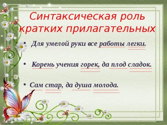 Синтаксическая функция кратких прилагательных
