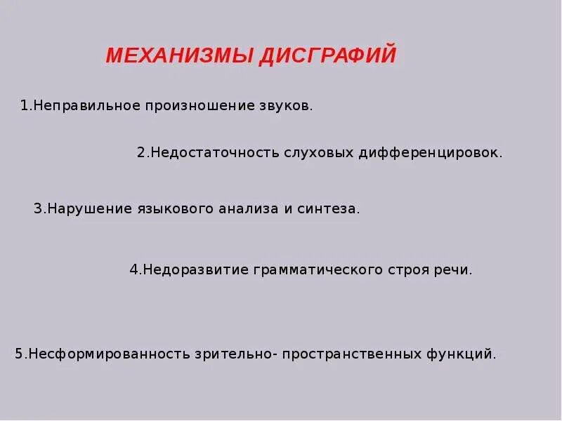 Механизм дисграфии