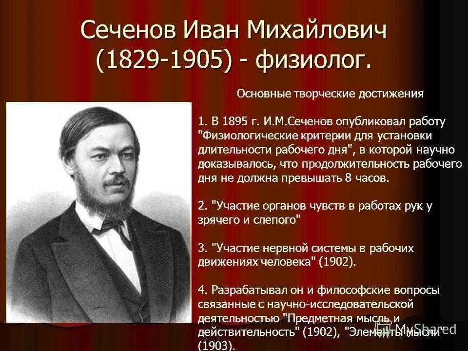 Сеченов и.м. (1829-1905). Физиолог и. м. Сеченов.