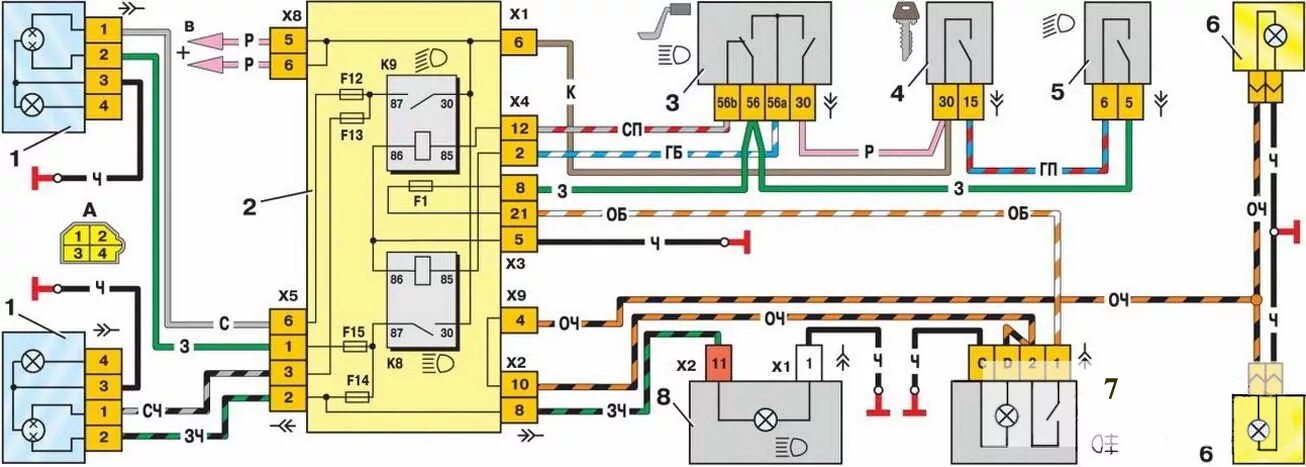 Фара не работает ваз 2114. Схема ближнего и дальнего света ВАЗ 2114. Схема ближнего света фар ВАЗ 2114. Схема Ближний Дальний свет ВАЗ 2114. Электросхема ВАЗ 2114 Ближний свет.