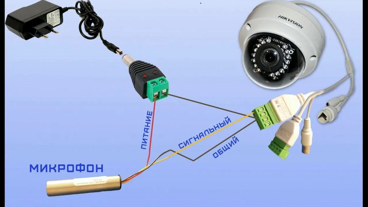 Как подключить домашнюю камеру. Подключаем микрофон к IP камере Hikvision. Схема подключения микрофона к айпи камере. Микрофон для камеры Hikvision. Микрофон к IP камере St-v2601.