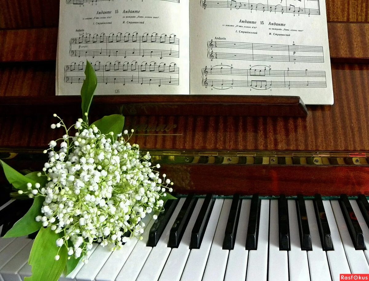 Музыкальный юбилей. Фельцман Ландыши. Цветы для музыканта. Пианино с цветами. Фортепиано и цветы.