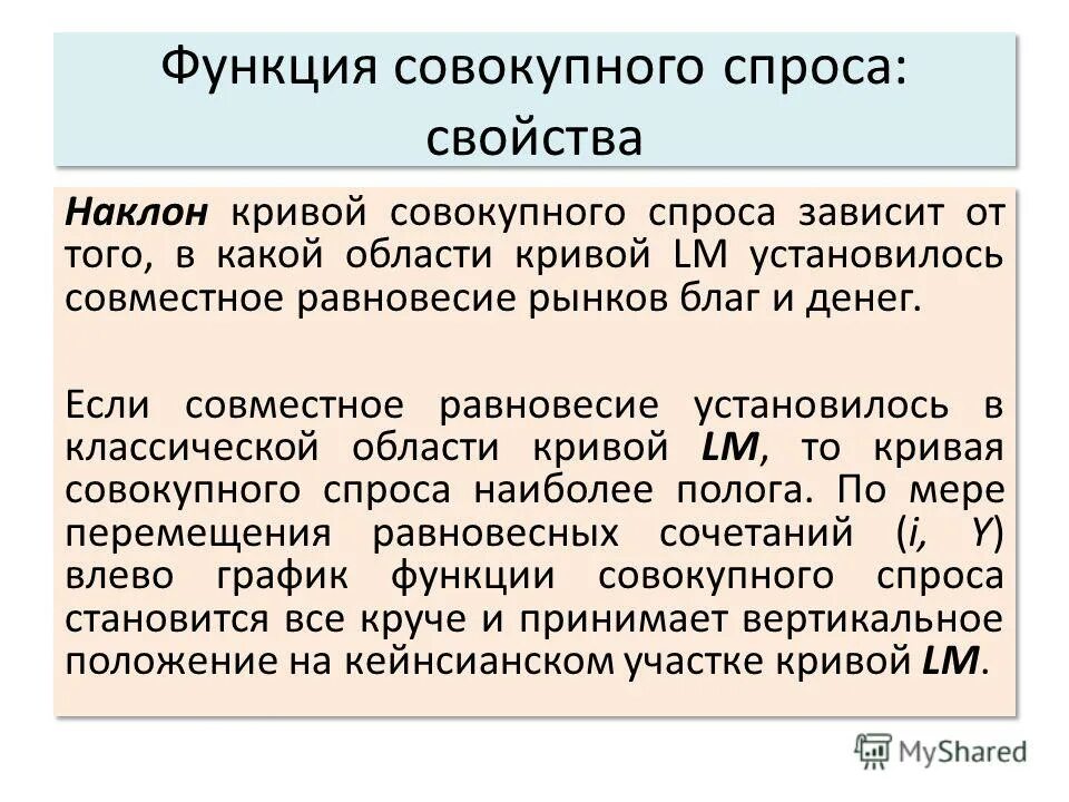 Функции совокупного спроса. Функция совокупного спроса. Агрегированная функция спроса. Свойства функции спроса. Наклон Кривой LM зависит от.